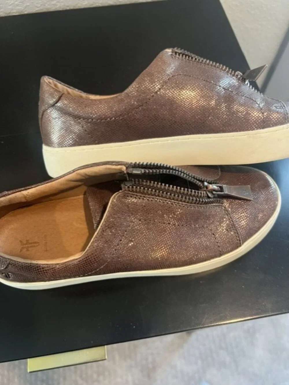 Frye Brown Leather Metallic Sneakers
